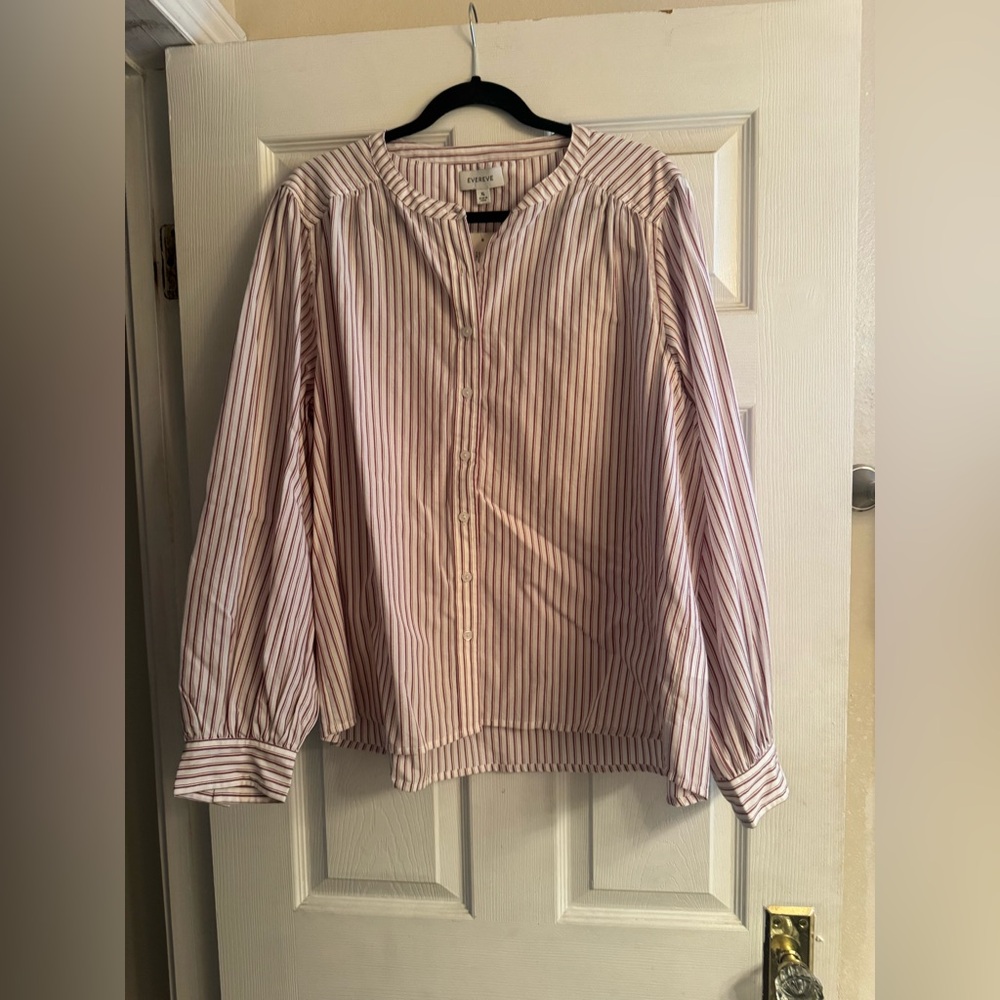 Evereve Red & White Striped Button-Front Shirt